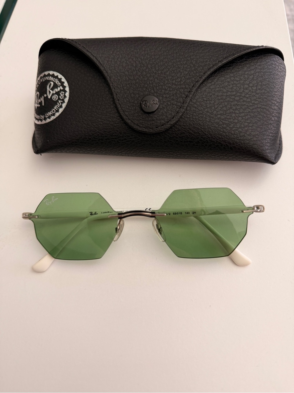 Ray-Ban Women's Green Rimless Hexagon Sunglasses with Silver Frame